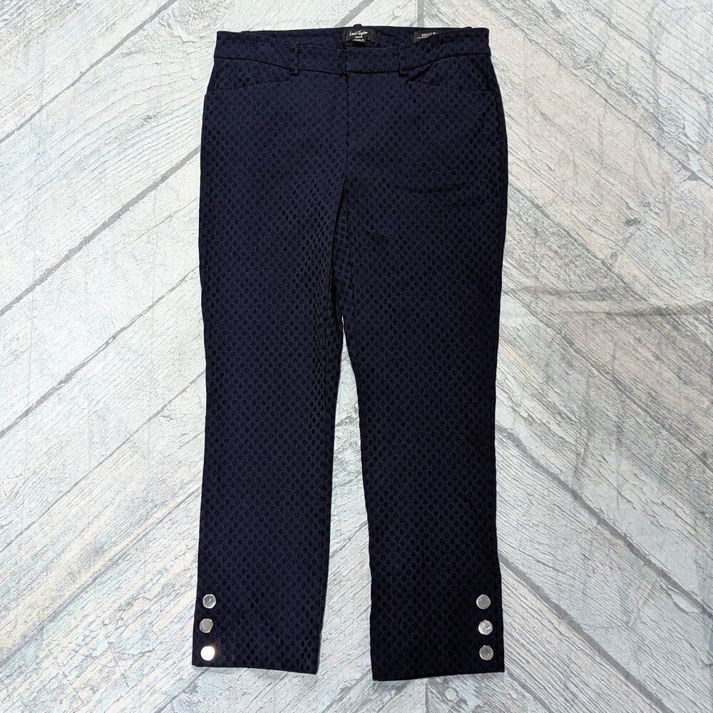 Quiet Luxury Blue Office Siren Lord & Taylor 8P Kelly Slim Fit Pants Buttons